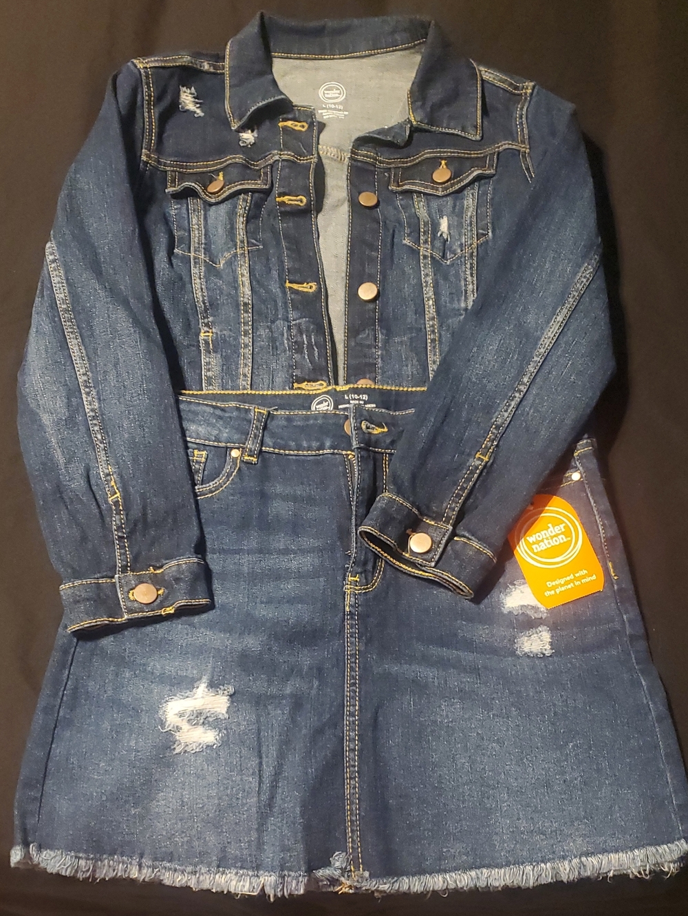 wonder nation Dark Blue Denim Jacket and Skirt Set